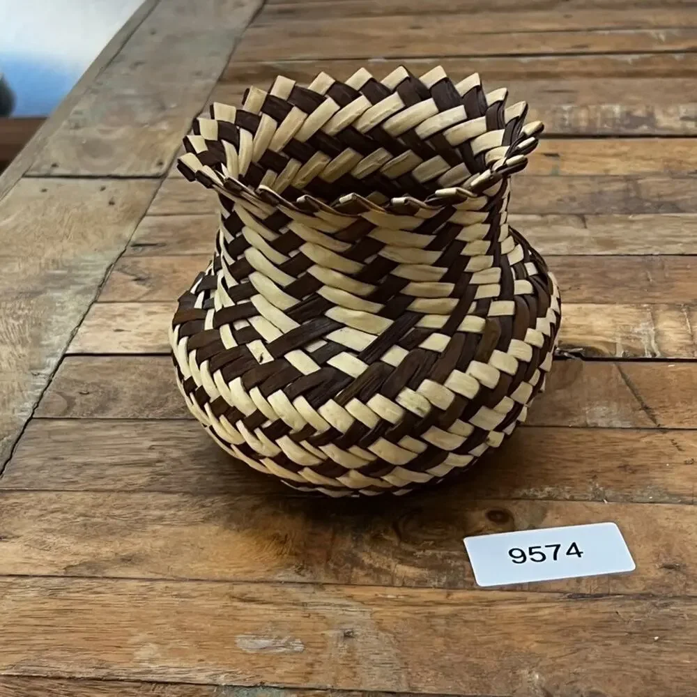 Vintage Tarahumara Basket Handmade In Mexico Double Weave 5